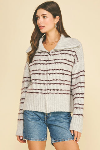 The Stripe Zip Cardigan - Olive Street