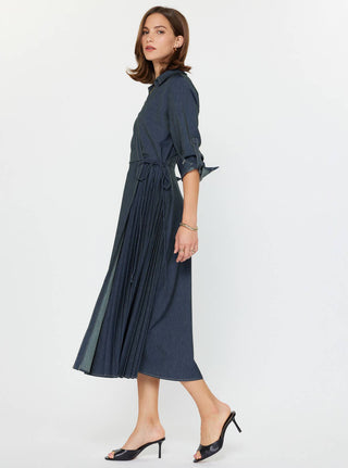 The Denim Wrap Pleat Detail Midi Dress - Olive Street