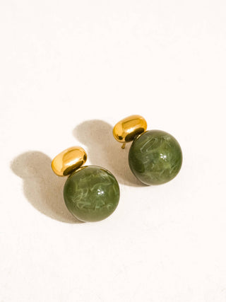 Velisse 18K Gold Non-Tarnish Green Marble Ball Earrings: Green - Olive Street