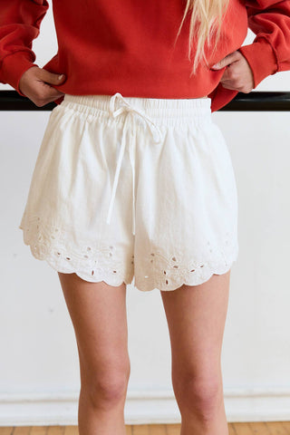 Scallop Eyelet Elastic Waist Shorts - RB1101: WHITE / S-M-L (3-2-1) - Olive Street