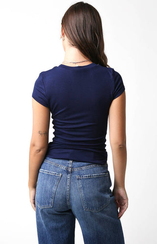 The Ribbed Cap Sleeve Baby Tee in Navy - Olive Street