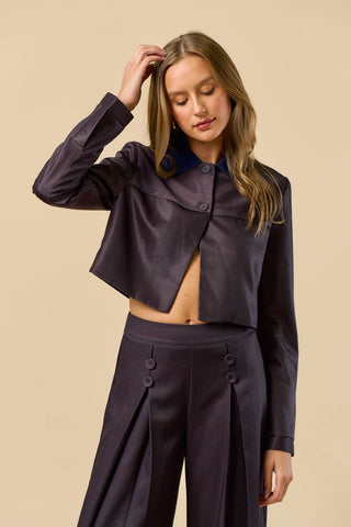The Contrast Collar Pinstripe Cropped Jacket