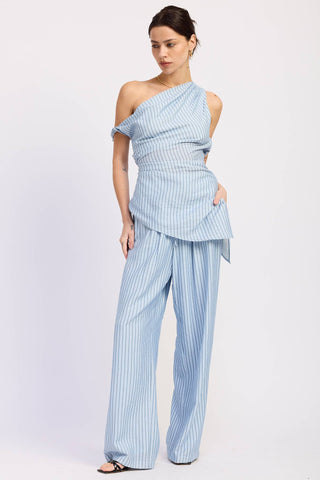 WIDE LEG PINSTRIPE PANTS: BLUE STRIPE / Contemporary / S - Olive Street