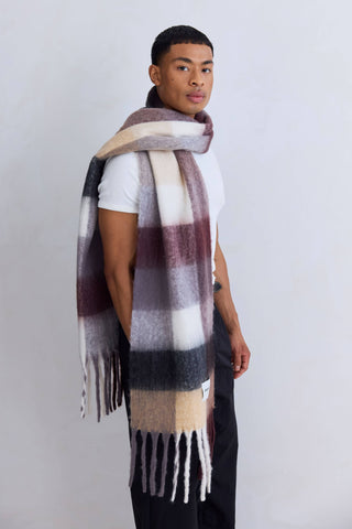 The Reykjavik Scarf 100% Recycled in Purple/Brown Check