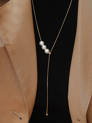 Montana 18K Gold Non-Tarnish Pearl Y Drop Sweater Necklace: Yellow Gold - Olive Street