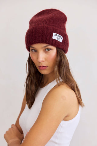 The Mohair Beanie in Cherry Burgundy