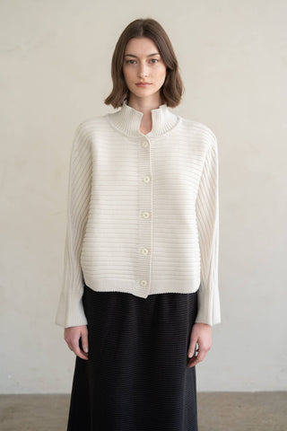 HORIZONTAL RIBBED KNIT CARDIGAN: Ivory / Contemporary / M/L - Olive Street