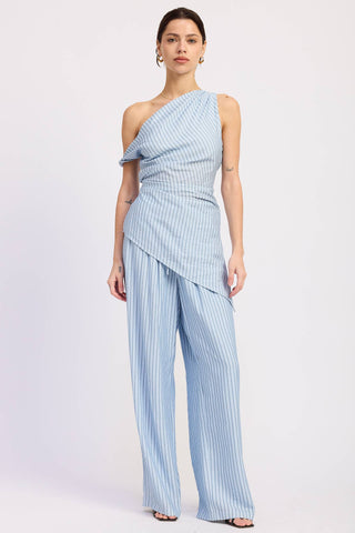 WIDE LEG PINSTRIPE PANTS: BLUE STRIPE / Contemporary / S - Olive Street