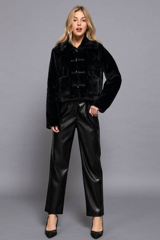 The Faux Fur Toggle Button Jacket in Black