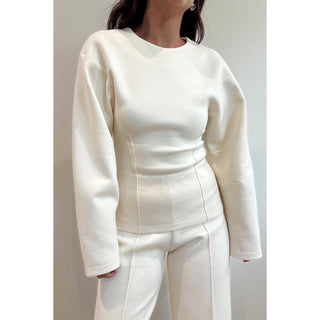 The Statement Sleeve Fitted Waist Cotton Knit Top