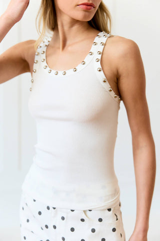 The Stud Detailed Top in White - Olive Street