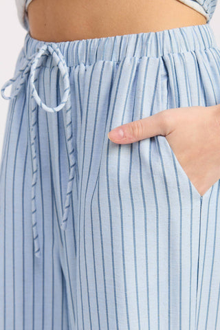 WIDE LEG PINSTRIPE PANTS: BLUE STRIPE / Contemporary / S - Olive Street