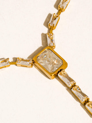 The 18K Gold Non-Tarnish CZ Lariat Necklace