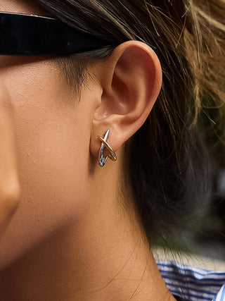 The Staven Two Tone Crossover Earrings - Olive Street