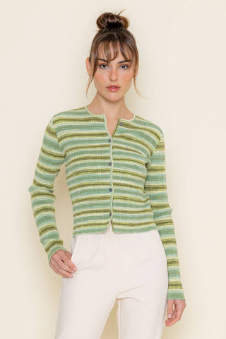The Striped Button Cardigan - Olive Street