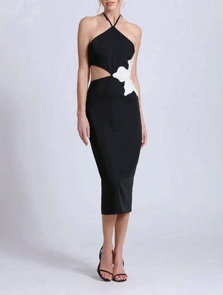 The Sculptural Flower Cut Out Midi Halter Dress - Olive Street