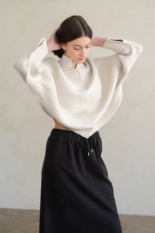 HORIZONTAL RIBBED KNIT CARDIGAN: Ivory / Contemporary / M/L - Olive Street