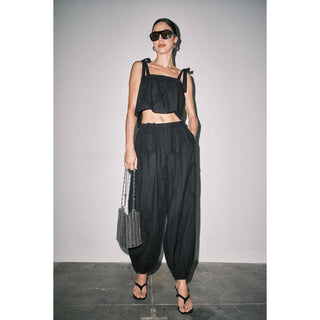 The Cotton Eyelet Embroidered Balloon Pant in Black
