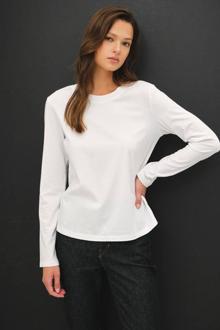 The Washed Cotton Long Sleeve in White - Olive Street