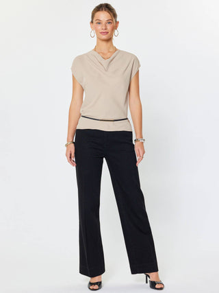 The Draped Cowl Neck Cap Sleeve Top in Taupe - Olive Street