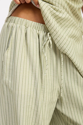 WIDE LEG PINSTRIPE PANTS: SAGE STRIPE / Contemporary / S - Olive Street