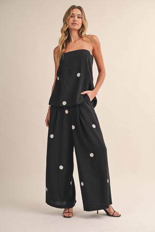 The Polka Dot Tube Top and Wide Pants Set in Black - Olive Street