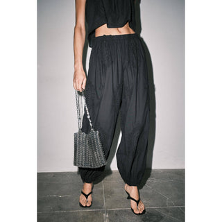 The Cotton Eyelet Embroidered Balloon Pant in Black