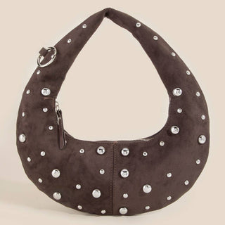 The Studded Chrome Crescent Handbag