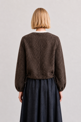 FUZZY TEXTURED DRAWSTRING JACKET: Mocha / Contemporary / M/L - Olive Street