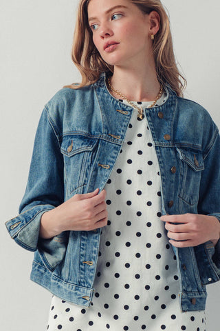 The Collarless Demin Chore Jacket - Olive Street