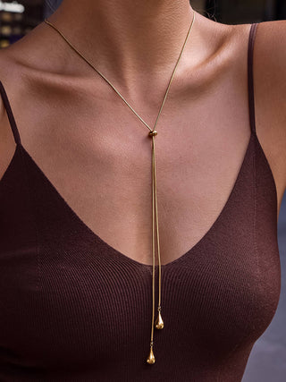 Trésor Non-Tarnish Adjustable Lariat Drop Necklace: Yellow Gold - Olive Street