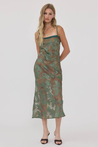 The Floral Jacquard Midi Slip Dress - Olive Street