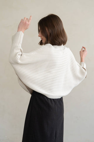 HORIZONTAL RIBBED KNIT CARDIGAN: Ivory / Contemporary / M/L - Olive Street