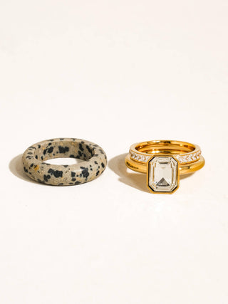 The 18K Gold Non-Tarnish Dalmatian Ring Set
