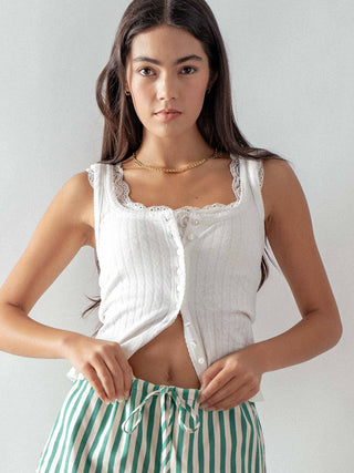 Pointelle Button Front Tank