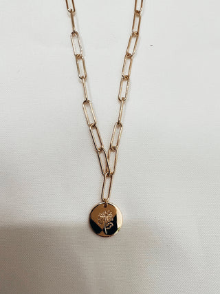Birth Flower Paperclip Chain Necklace