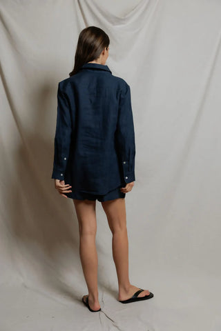 The Lorelai Linen Button Down in Navy - Olive Street