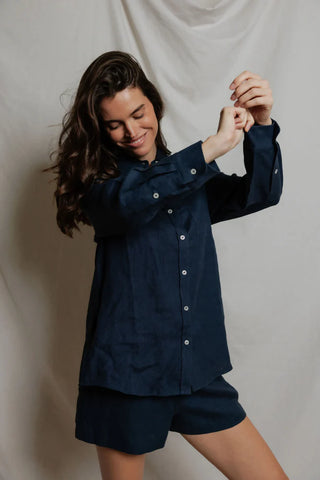 The Lorelai Linen Button Down in Navy - Olive Street