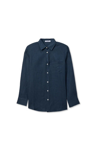The Lorelai Linen Button Down in Navy - Olive Street
