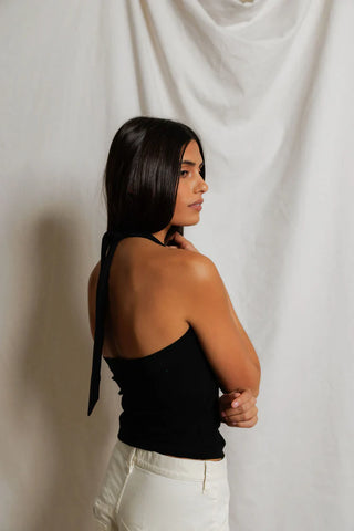 The Marla Luxe Rib Halter Top - Olive Street