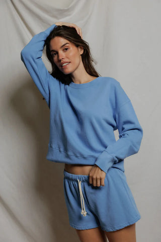 The Tyler French Terry Pullover in Pacific Blue - Olive Street