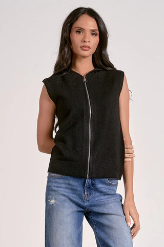 Hooded Zip Sleeveless Sweater