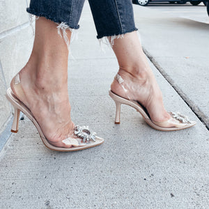 Embellished Sheer Pointed Toe Heel