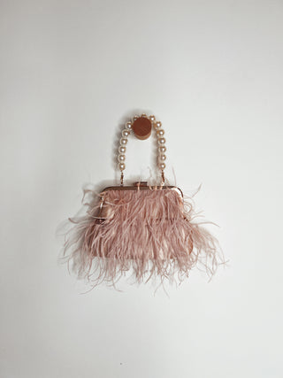 Pearl Handle Blush Feather Clutch