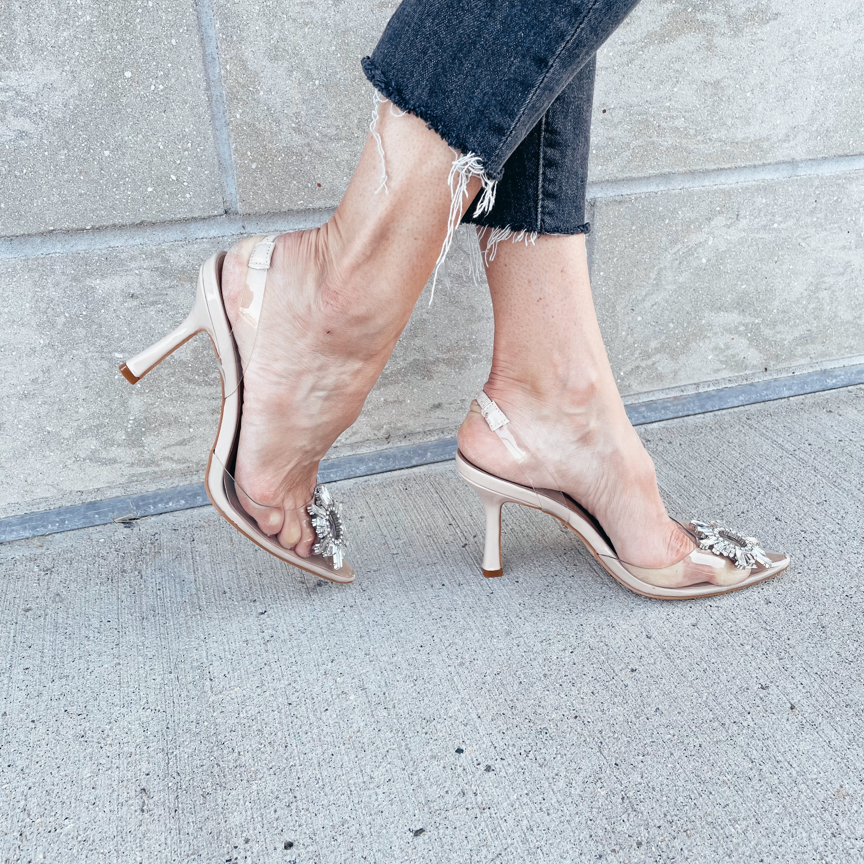 Embellished Sheer Pointed Toe Heel